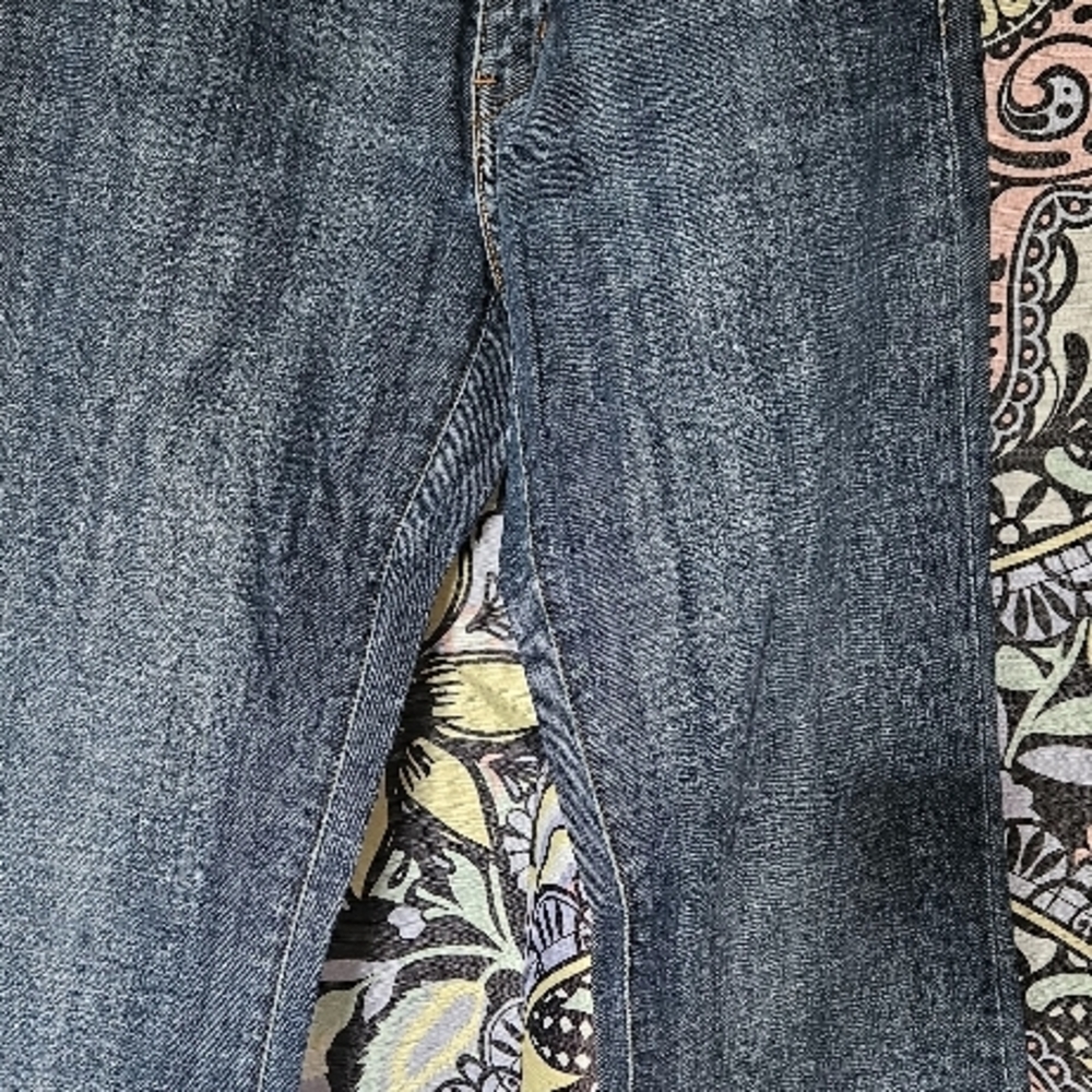 Blue Boot Cut Jeans with Diagonal Weave Pattern